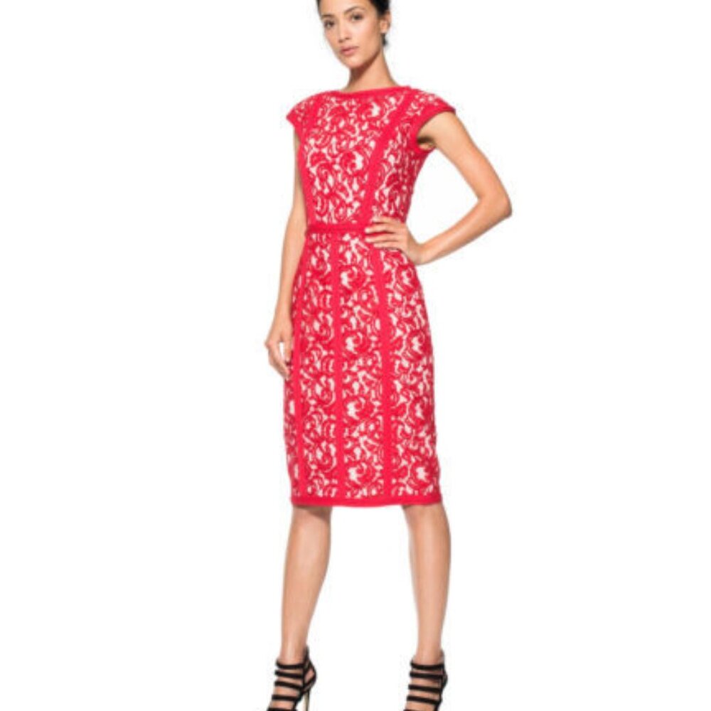 Tadashi Shoji NEW Lace Overlay Sheath‎ Evening Dress Womens Size 16 Red